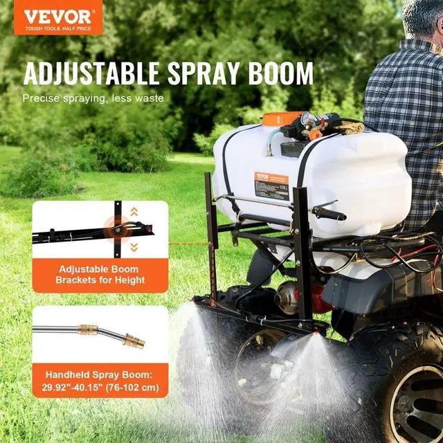 Alt view image 2 of 7 - VEVOR ATV Spot Sprayer, 15.9 Gal/60 L ATV/UTV Broadcast Sprayer with A Nozzle Boom, 12 V Pump Weed Sprayer with Water Tank, 1.9 GPM Flow Rate, Adjustable 0-72 PSI, 20FT Hose, White