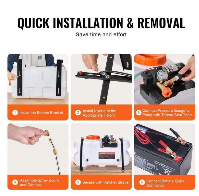 Alt view image 6 of 7 - VEVOR ATV Spot Sprayer, 15.9 Gal/60 L ATV/UTV Broadcast Sprayer with A Nozzle Boom, 12 V Pump Weed Sprayer with Water Tank, 1.9 GPM Flow Rate, Adjustable 0-72 PSI, 20FT Hose, White