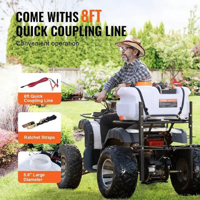 Alt view image 5 of 7 - VEVOR ATV Spot Sprayer, 15.9 Gal/60 L ATV/UTV Broadcast Sprayer with A Nozzle Boom, 12 V Pump Weed Sprayer with Water Tank, 1.9 GPM Flow Rate, Adjustable 0-72 PSI, 20FT Hose, White