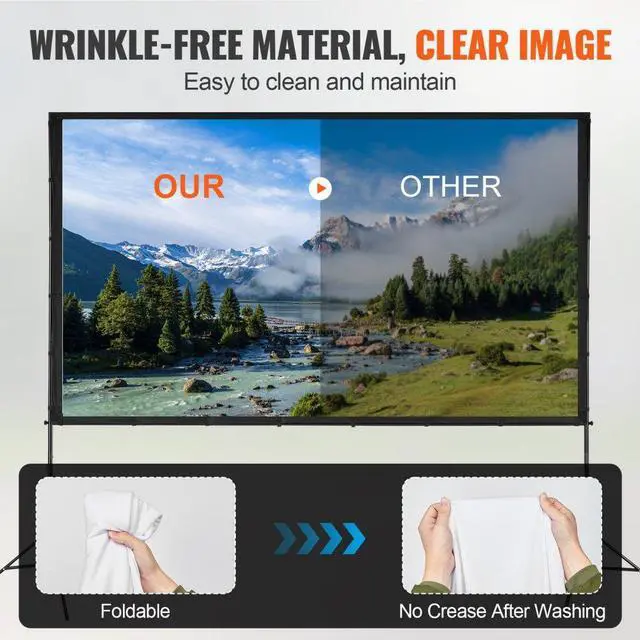 Alt view image 4 of 10 - VEVOR Projector Screen with Stand, 120 inch 16:9 4K 1080 HD Outdoor Movie Screen with Stand, Wrinkle-Free Projection Screen with Tripods and Carry Bag, for Home Theater Cinema Backyard Movie Night