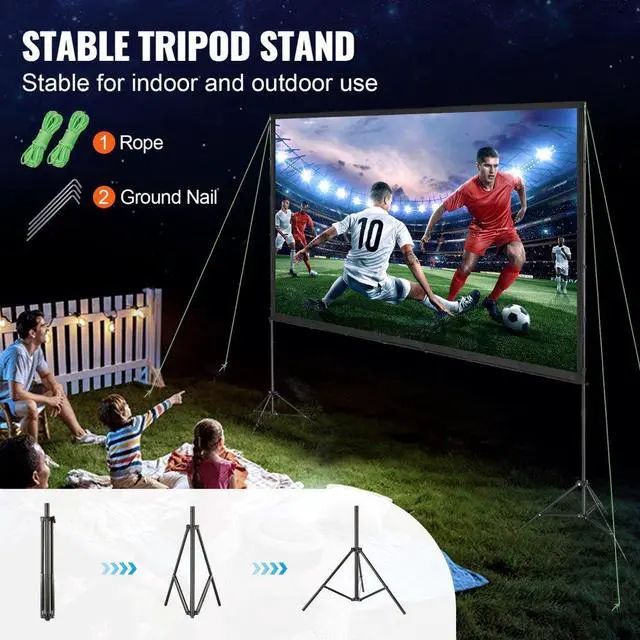 Alt view image 5 of 10 - VEVOR Projector Screen with Stand, 120 inch 16:9 4K 1080 HD Outdoor Movie Screen with Stand, Wrinkle-Free Projection Screen with Tripods and Carry Bag, for Home Theater Cinema Backyard Movie Night