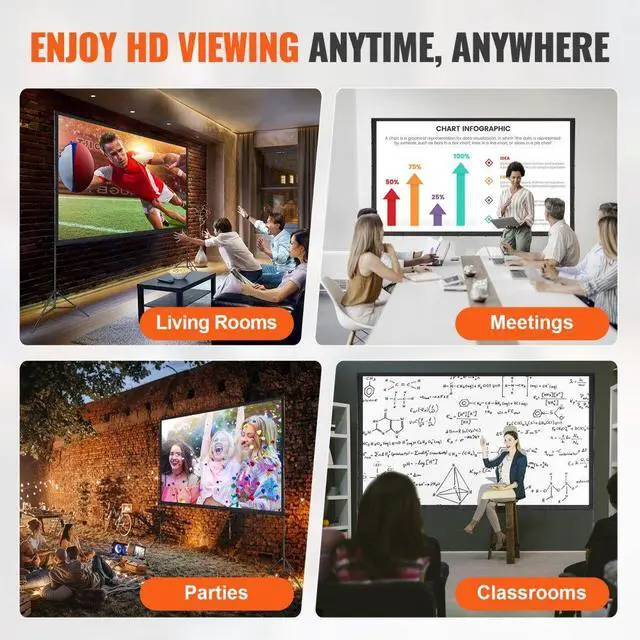 Alt view image 7 of 10 - VEVOR Projector Screen with Stand, 120 inch 16:9 4K 1080 HD Outdoor Movie Screen with Stand, Wrinkle-Free Projection Screen with Tripods and Carry Bag, for Home Theater Cinema Backyard Movie Night