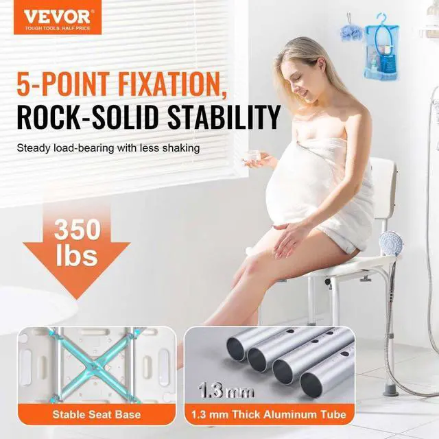 Alt view image 2 of 7 - VEVOR Shower Chair, Shower Seat with Back, Adjustable Height Shower Stool, Shower Chair for Inside Shower Bathtub, Non-slip Bathroom Bench Bath Chair for Elderly Disabled Handicap, 350 lbs Capacity
