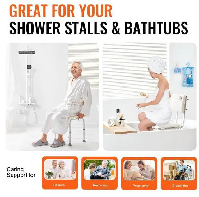 Alt view image 5 of 7 - VEVOR Shower Chair, Shower Seat with Back, Adjustable Height Shower Stool, Shower Chair for Inside Shower Bathtub, Non-slip Bathroom Bench Bath Chair for Elderly Disabled Handicap, 350 lbs Capacity