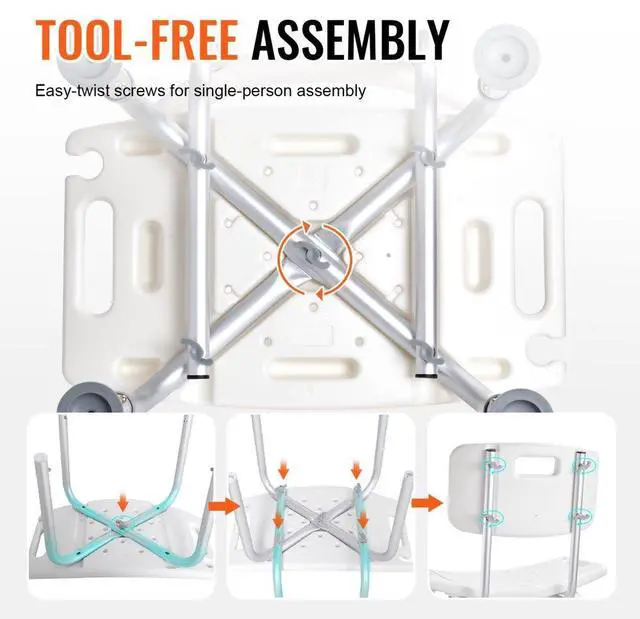 Alt view image 7 of 7 - VEVOR Shower Chair, Shower Seat with Back, Adjustable Height Shower Stool, Shower Chair for Inside Shower Bathtub, Non-slip Bathroom Bench Bath Chair for Elderly Disabled Handicap, 350 lbs Capacity