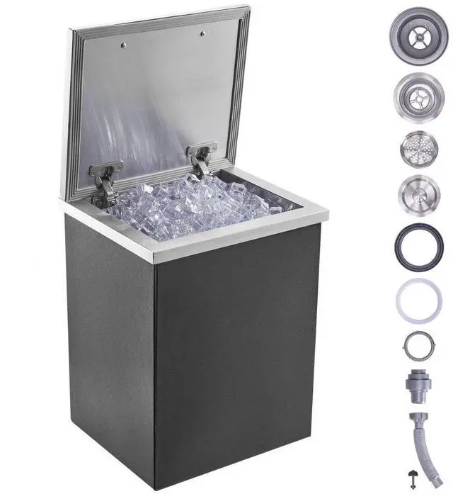 Main image of VEVOR Drop in Ice Chest, 14"L x 12"W x 18"H Stainless Steel Ice Cooler, Commercial Ice Bin with Hinged Cover, 40 qt Outdoor Kitchen Ice Bar, Drain-pipe and Drain Plug Included, for Cold Wine Beer