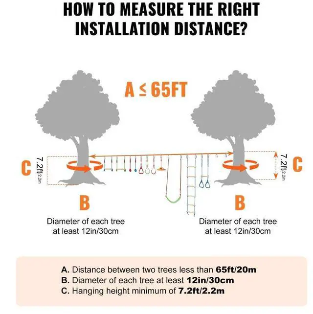 Alt view image 6 of 8 - VEVOR Ninja Warrior Obstacle Course for Kids, 2 x 65 ft Weatherproof Slacklines, 500lbs Weight Capacity Monkey Line, Outdoor Playset Equipment, Backyard Toys Training Equipment Set with 12 Obstacles