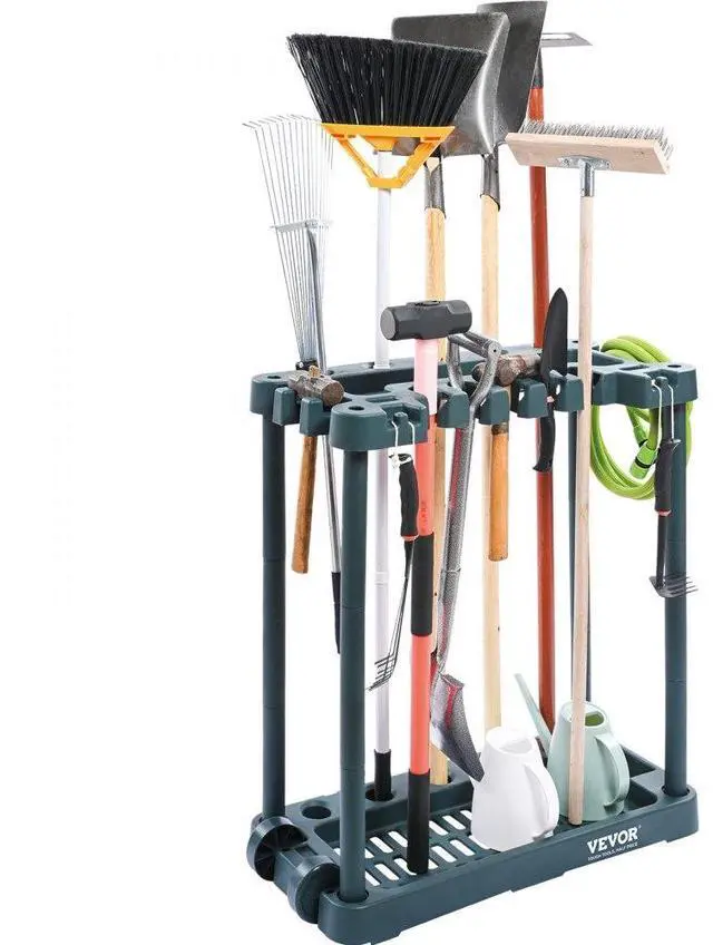Main image of VEVOR Garden Tool Organizer, 10 Slots, Yard Tool Tower Rack for Garage Organization and Storage, Hold Long-Handled Tool/Rake/Broom/Shovel, PP Garden Tool Stand Holder Organizer for Yard, Shed, Outdoor