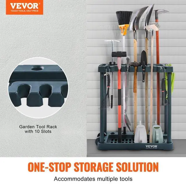 Alt view image 2 of 7 - VEVOR Garden Tool Organizer, 10 Slots, Yard Tool Tower Rack for Garage Organization and Storage, Hold Long-Handled Tool/Rake/Broom/Shovel, PP Garden Tool Stand Holder Organizer for Yard, Shed, Outdoor