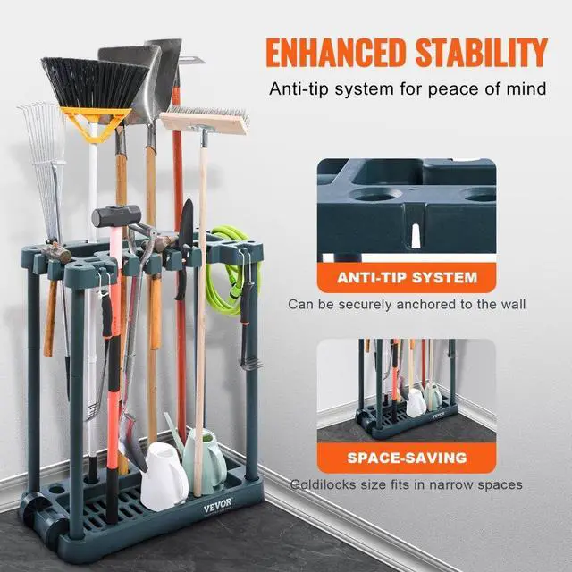 Alt view image 4 of 7 - VEVOR Garden Tool Organizer, 10 Slots, Yard Tool Tower Rack for Garage Organization and Storage, Hold Long-Handled Tool/Rake/Broom/Shovel, PP Garden Tool Stand Holder Organizer for Yard, Shed, Outdoor