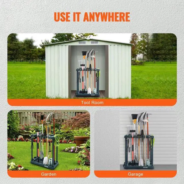 Alt view image 6 of 7 - VEVOR Garden Tool Organizer, 10 Slots, Yard Tool Tower Rack for Garage Organization and Storage, Hold Long-Handled Tool/Rake/Broom/Shovel, PP Garden Tool Stand Holder Organizer for Yard, Shed, Outdoor