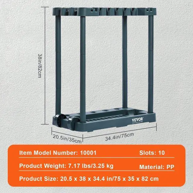 Alt view image 7 of 7 - VEVOR Garden Tool Organizer, 10 Slots, Yard Tool Tower Rack for Garage Organization and Storage, Hold Long-Handled Tool/Rake/Broom/Shovel, PP Garden Tool Stand Holder Organizer for Yard, Shed, Outdoor