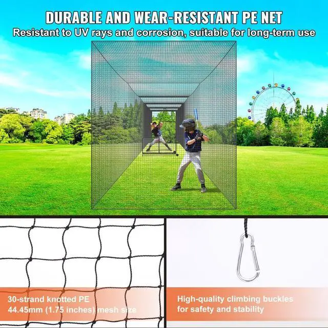 Alt view image 4 of 7 - VEVOR Baseball Batting Netting, Professional Softball Baseball Batting Hitting Training Net, Practice Portable Pitching Cage Net with Door & Carry Bag, Heavy Duty Enclosed PE Netting, 70FT (NET ONLY)