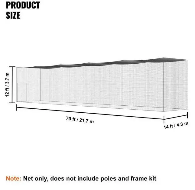Alt view image 6 of 7 - VEVOR Baseball Batting Netting, Professional Softball Baseball Batting Hitting Training Net, Practice Portable Pitching Cage Net with Door & Carry Bag, Heavy Duty Enclosed PE Netting, 70FT (NET ONLY)