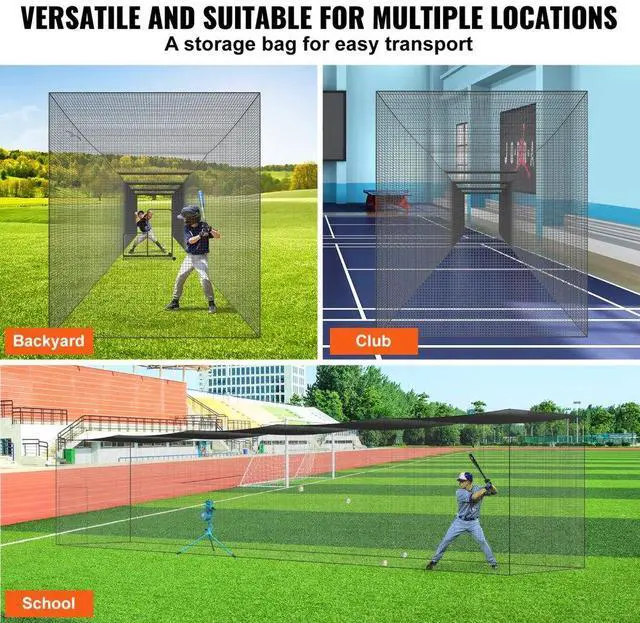 Alt view image 5 of 7 - VEVOR Baseball Batting Netting, Professional Softball Baseball Batting Hitting Training Net, Practice Portable Pitching Cage Net with Door & Carry Bag, Heavy Duty Enclosed PE Netting, 70FT (NET ONLY)