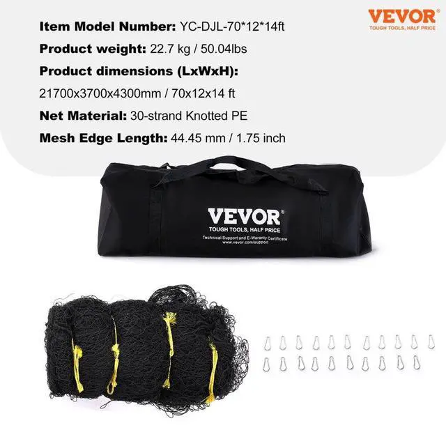 Alt view image 7 of 7 - VEVOR Baseball Batting Netting, Professional Softball Baseball Batting Hitting Training Net, Practice Portable Pitching Cage Net with Door & Carry Bag, Heavy Duty Enclosed PE Netting, 70FT (NET ONLY)