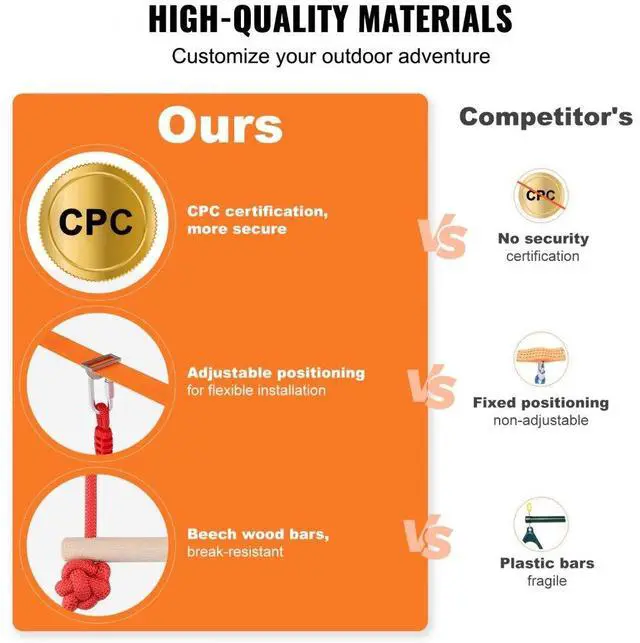 Alt view image 4 of 7 - VEVOR Ninja Warrior Obstacle Course for Kids, 2 x 50 ft Weatherproof Slacklines, 500lbs Weight Capacity Monkey Line, Outdoor Playset Equipment, Backyard Toys Training Equipment Set with 12 Obstacles