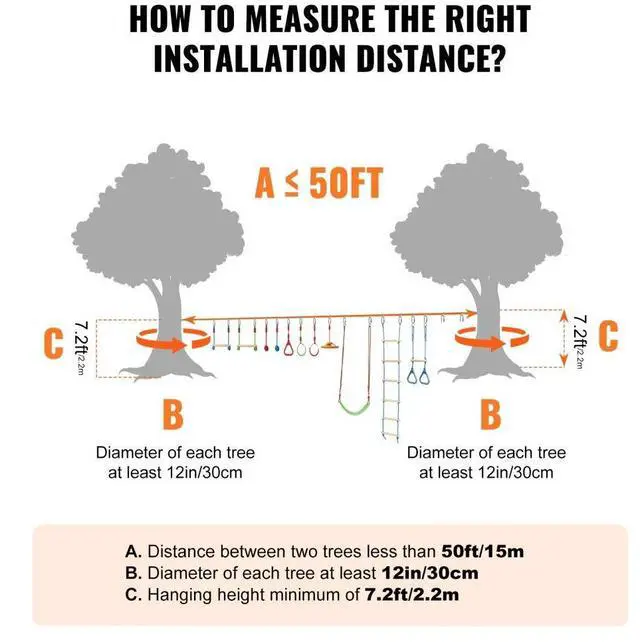 Alt view image 6 of 15 - VEVOR Ninja Warrior Obstacle Course for Kids, 50 ft Weatherproof Slacklines, 500lbs Weight Capacity Monkey Line, Outdoor Playset Equipment, Backyard Toys Training Equipment Set with 10 Obstacles