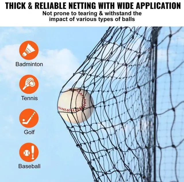 Alt view image 3 of 7 - VEVOR Baseball Batting Netting, Professional Softball Baseball Batting Hitting Training Net, Practice Portable Pitching Cage Net with Door & Carry Bag, Heavy Duty Enclosed PE Netting, 35FT (NET ONLY)