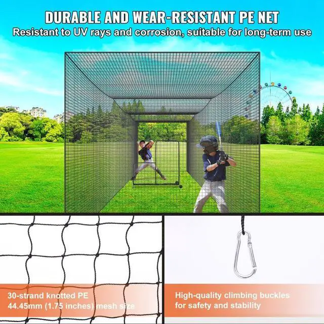 Alt view image 4 of 7 - VEVOR Baseball Batting Netting, Professional Softball Baseball Batting Hitting Training Net, Practice Portable Pitching Cage Net with Door & Carry Bag, Heavy Duty Enclosed PE Netting, 35FT (NET ONLY)