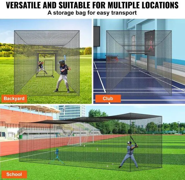 Alt view image 5 of 7 - VEVOR Baseball Batting Netting, Professional Softball Baseball Batting Hitting Training Net, Practice Portable Pitching Cage Net with Door & Carry Bag, Heavy Duty Enclosed PE Netting, 35FT (NET ONLY)