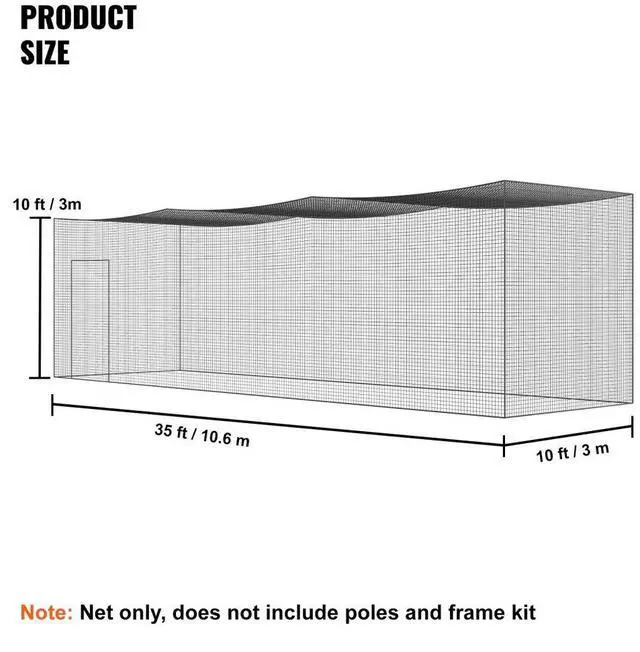 Alt view image 6 of 7 - VEVOR Baseball Batting Netting, Professional Softball Baseball Batting Hitting Training Net, Practice Portable Pitching Cage Net with Door & Carry Bag, Heavy Duty Enclosed PE Netting, 35FT (NET ONLY)