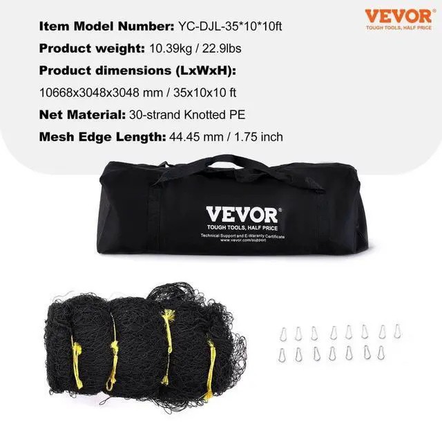 Alt view image 7 of 7 - VEVOR Baseball Batting Netting, Professional Softball Baseball Batting Hitting Training Net, Practice Portable Pitching Cage Net with Door & Carry Bag, Heavy Duty Enclosed PE Netting, 35FT (NET ONLY)