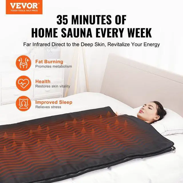 Alt view image 2 of 7 - VEVOR Sauna Blanket for Detoxification, Portable Far Infrared Sauna for Home Relaxation, 1-6 Level Adjustable Temprature Rannge 95-185, 1-60 Minutes Timer, Far Infrared Carbon Heating Sauna Bag