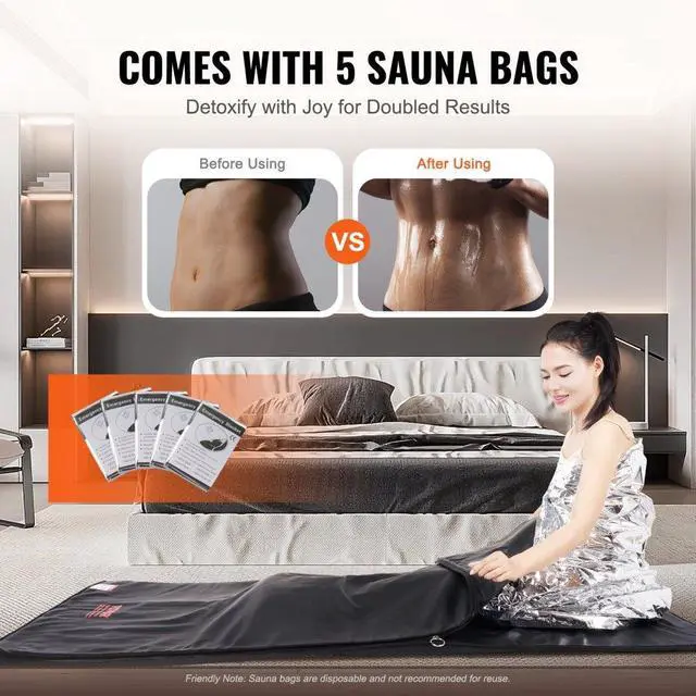 Alt view image 6 of 7 - VEVOR Sauna Blanket for Detoxification, Portable Far Infrared Sauna for Home Relaxation, 1-6 Level Adjustable Temprature Rannge 95-185, 1-60 Minutes Timer, Far Infrared Carbon Heating Sauna Bag
