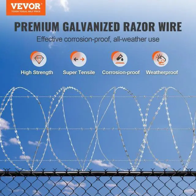 Alt view image 2 of 7 - VEVOR Razor Wires, 147 ft Razor Barbed Wire, 3 Rolls Razor Wire Fencing Razor Fence, Double Spiral Razor Ribbon Barbed Wire Galvanized Razor Wire Fence, Rolls Razor for Garden