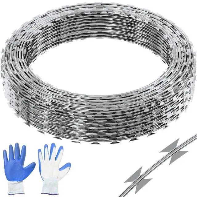 Main image of VEVOR Razor Wires, 147 ft Razor Barbed Wire, 3 Rolls Razor Wire Fencing Razor Fence, Double Spiral Razor Ribbon Barbed Wire Galvanized Razor Wire Fence, Rolls Razor for Garden