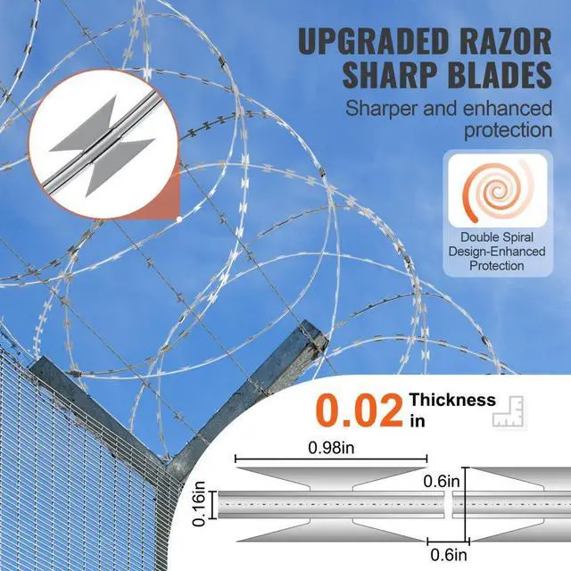 Alt view image 3 of 7 - VEVOR Razor Wires, 147 ft Razor Barbed Wire, 3 Rolls Razor Wire Fencing Razor Fence, Double Spiral Razor Ribbon Barbed Wire Galvanized Razor Wire Fence, Rolls Razor for Garden