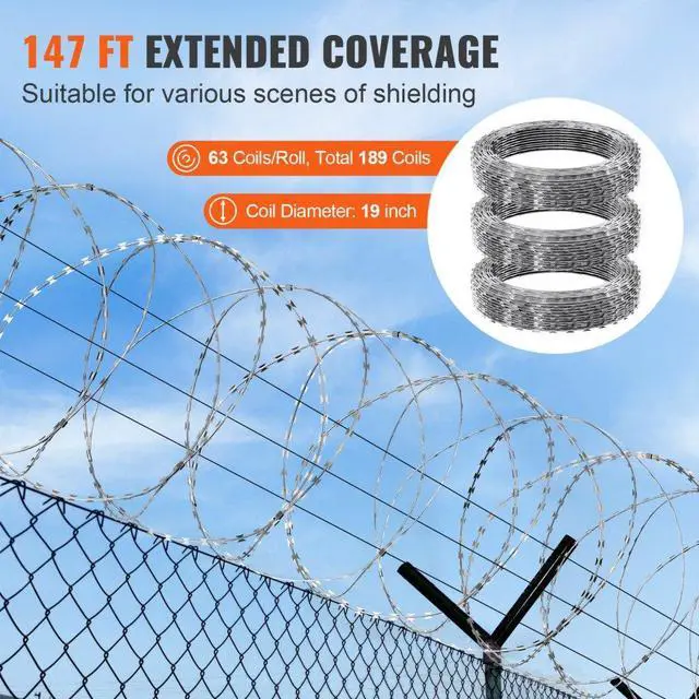 Alt view image 5 of 7 - VEVOR Razor Wires, 147 ft Razor Barbed Wire, 3 Rolls Razor Wire Fencing Razor Fence, Double Spiral Razor Ribbon Barbed Wire Galvanized Razor Wire Fence, Rolls Razor for Garden