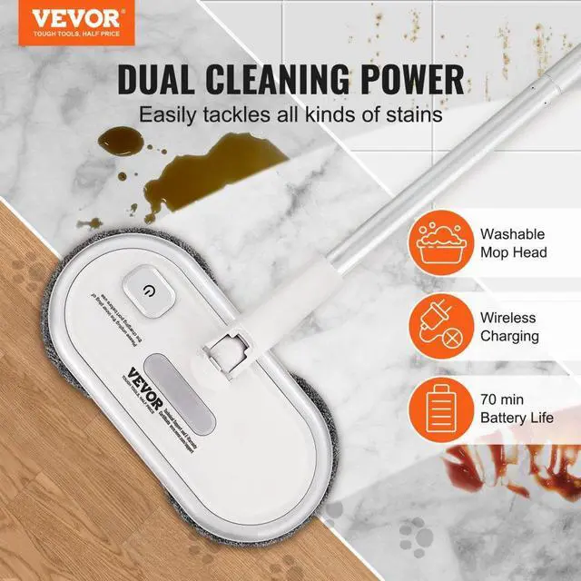 Alt view image 2 of 7 - VEVOR Cordless Electric Mop, Up to 70 mins Powerful Battery, Electric Spin Mop with Dual Spinning Mop Heads, 4 Microfiber Pads & 2 Floor Scrubber Pads, for Hardwood Floor/Bathroom/Tile Floor Cleaning