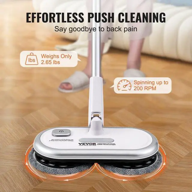 Alt view image 3 of 7 - VEVOR Cordless Electric Mop, Up to 70 mins Powerful Battery, Electric Spin Mop with Dual Spinning Mop Heads, 4 Microfiber Pads & 2 Floor Scrubber Pads, for Hardwood Floor/Bathroom/Tile Floor Cleaning