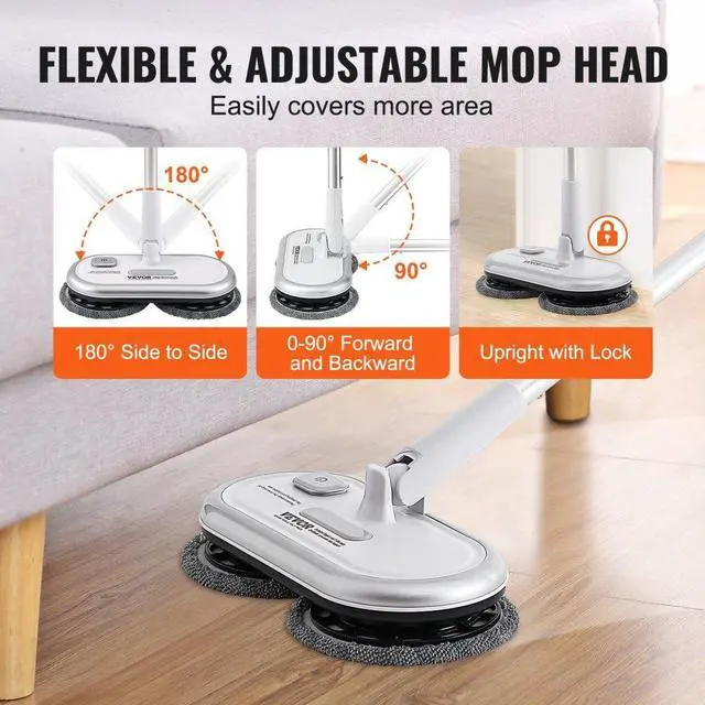 Alt view image 4 of 7 - VEVOR Cordless Electric Mop, Up to 70 mins Powerful Battery, Electric Spin Mop with Dual Spinning Mop Heads, 4 Microfiber Pads & 2 Floor Scrubber Pads, for Hardwood Floor/Bathroom/Tile Floor Cleaning