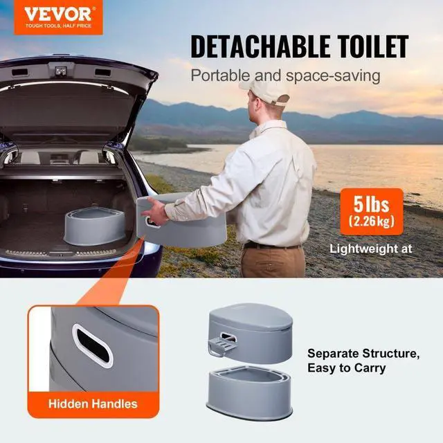Alt view image 2 of 7 - VEVOR Portable Toilet for Camping, Porta Potty with 1.3 Gal Detachable Inner Bucket & Removable Paper Holder, Commode with Dual Lids, Travel Toilet for Adults Kids Outdoor Camping Car Long Road Trips