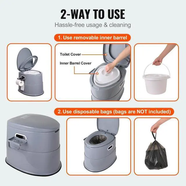 Alt view image 4 of 7 - VEVOR Portable Toilet for Camping, Porta Potty with 1.3 Gal Detachable Inner Bucket & Removable Paper Holder, Commode with Dual Lids, Travel Toilet for Adults Kids Outdoor Camping Car Long Road Trips