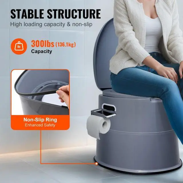 Alt view image 5 of 7 - VEVOR Portable Toilet for Camping, Porta Potty with 1.3 Gal Detachable Inner Bucket & Removable Paper Holder, Commode with Dual Lids, Travel Toilet for Adults Kids Outdoor Camping Car Long Road Trips