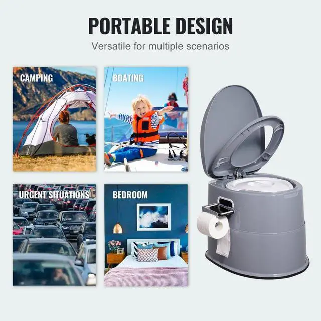 Alt view image 6 of 7 - VEVOR Portable Toilet for Camping, Porta Potty with 1.3 Gal Detachable Inner Bucket & Removable Paper Holder, Commode with Dual Lids, Travel Toilet for Adults Kids Outdoor Camping Car Long Road Trips
