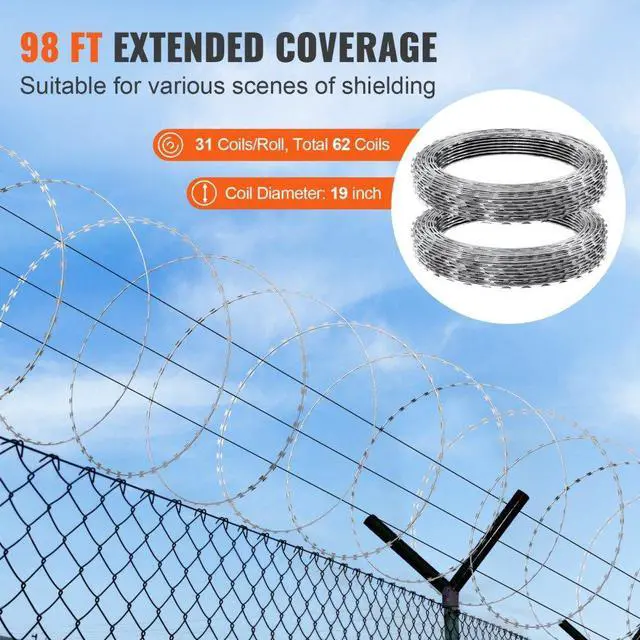 Alt view image 5 of 7 - VEVOR Razor Wires, 98 ft Razor Barbed Wire, 2 Rolls Razor Wire Fencing Razor Fence, Razor Ribbon Barbed Wire Galvanized Razor Wire Fence, Rolls Razor for Garden