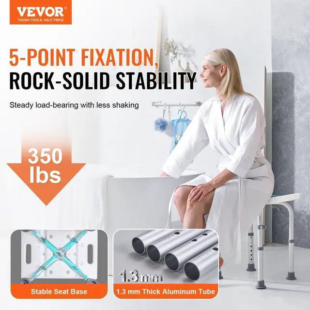 Alt view image 2 of 7 - VEVOR Shower Chair, Adjustable Height Shower Stool, Shower Seat for Inside Shower or Tub, Non-Slip Bench Bathtub Stool Seat for Elderly Disabled Handicap, 350 LBS Capacity