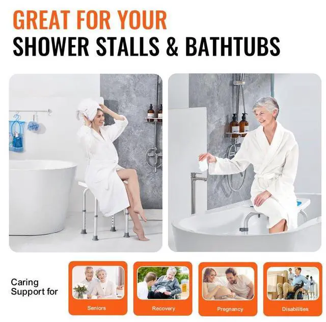 Alt view image 5 of 7 - VEVOR Shower Chair, Adjustable Height Shower Stool, Shower Seat for Inside Shower or Tub, Non-Slip Bench Bathtub Stool Seat for Elderly Disabled Handicap, 350 LBS Capacity