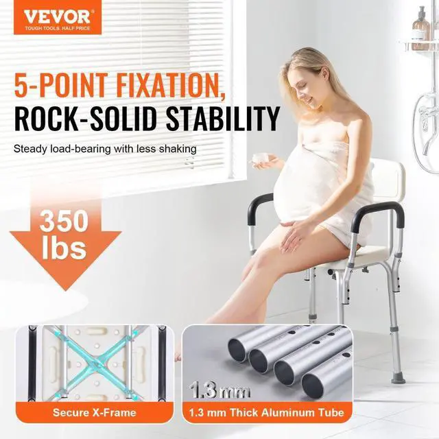 Alt view image 2 of 7 - VEVOR Shower Chair, Shower Seat with Back, Adjustable Height Shower Stool, Shower Chair for Inside Shower Bathtub, Non-slip Bathroom Bench Bath Chair for Elderly Disabled Handicap, 350 LBS Capacity