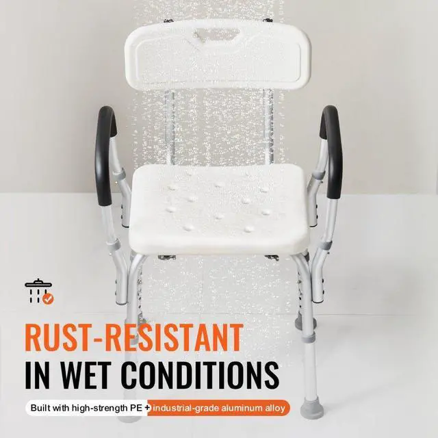 Alt view image 4 of 7 - VEVOR Shower Chair, Shower Seat with Back, Adjustable Height Shower Stool, Shower Chair for Inside Shower Bathtub, Non-slip Bathroom Bench Bath Chair for Elderly Disabled Handicap, 350 LBS Capacity