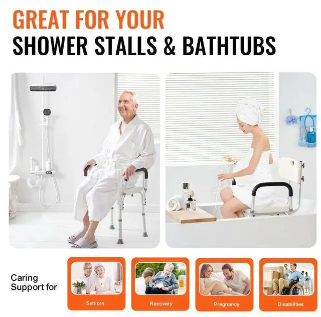 Alt view image 5 of 7 - VEVOR Shower Chair, Shower Seat with Back, Adjustable Height Shower Stool, Shower Chair for Inside Shower Bathtub, Non-slip Bathroom Bench Bath Chair for Elderly Disabled Handicap, 350 LBS Capacity