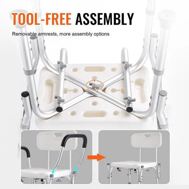 Alt view image 7 of 7 - VEVOR Shower Chair, Shower Seat with Back, Adjustable Height Shower Stool, Shower Chair for Inside Shower Bathtub, Non-slip Bathroom Bench Bath Chair for Elderly Disabled Handicap, 350 LBS Capacity