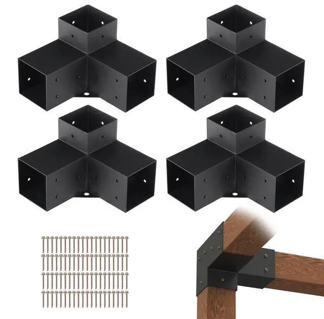Main image of VEVOR Pergola Bracket Kit 4''x4'', 4pcs 3-Way Heavy Duty Corner Bracket Woodworks DIY Post Base Kit, Easy Installation Wooden Beams for Gazebos, Patio Pergolas, Log Cabin Outdoor Pergola Hardware