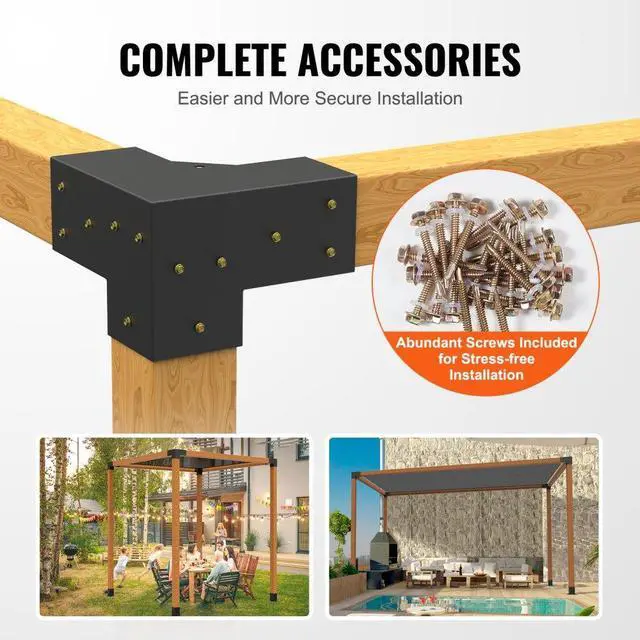 Alt view image 5 of 7 - VEVOR Pergola Bracket Kit 4''x4'', 4pcs 3-Way Heavy Duty Corner Bracket Woodworks DIY Post Base Kit, Easy Installation Wooden Beams for Gazebos, Patio Pergolas, Log Cabin Outdoor Pergola Hardware