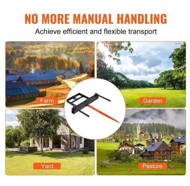 Alt view image 6 of 14 - VEVOR 39" Hay Spear, Bale Spears 1600lbs Loading Capacity, Skid Steer Loader Tractor Bucket Attachment with 2pcs 17.5" Stabilizer Spears and 60" Chain, Quick Attach Spike Forks